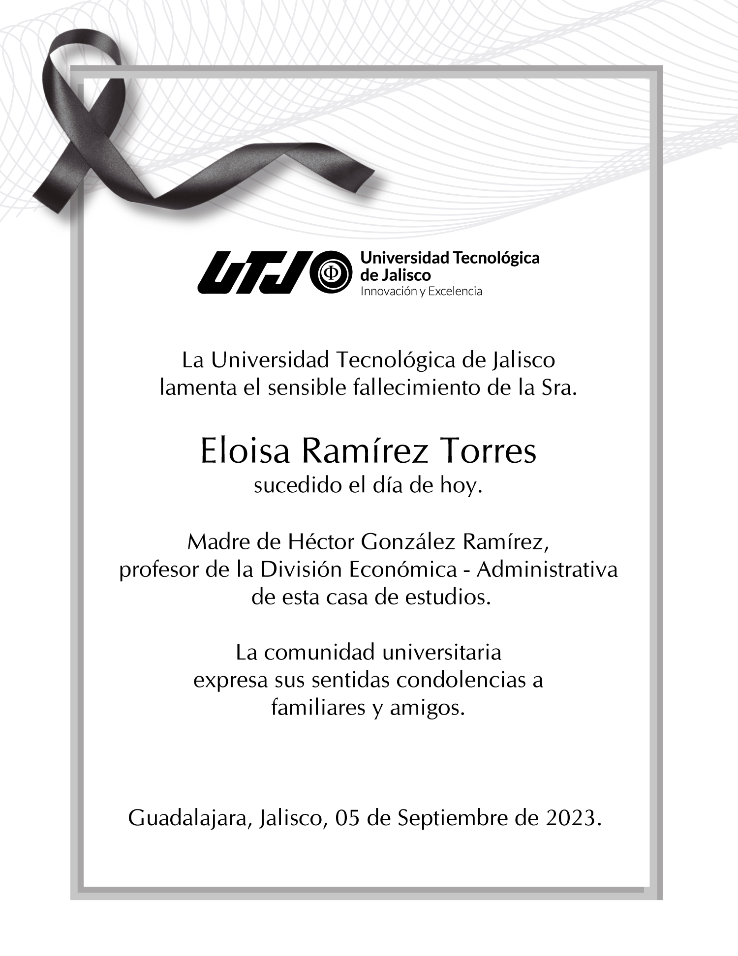 Esquela de la Sra. Eloisa Ramírez Torres.