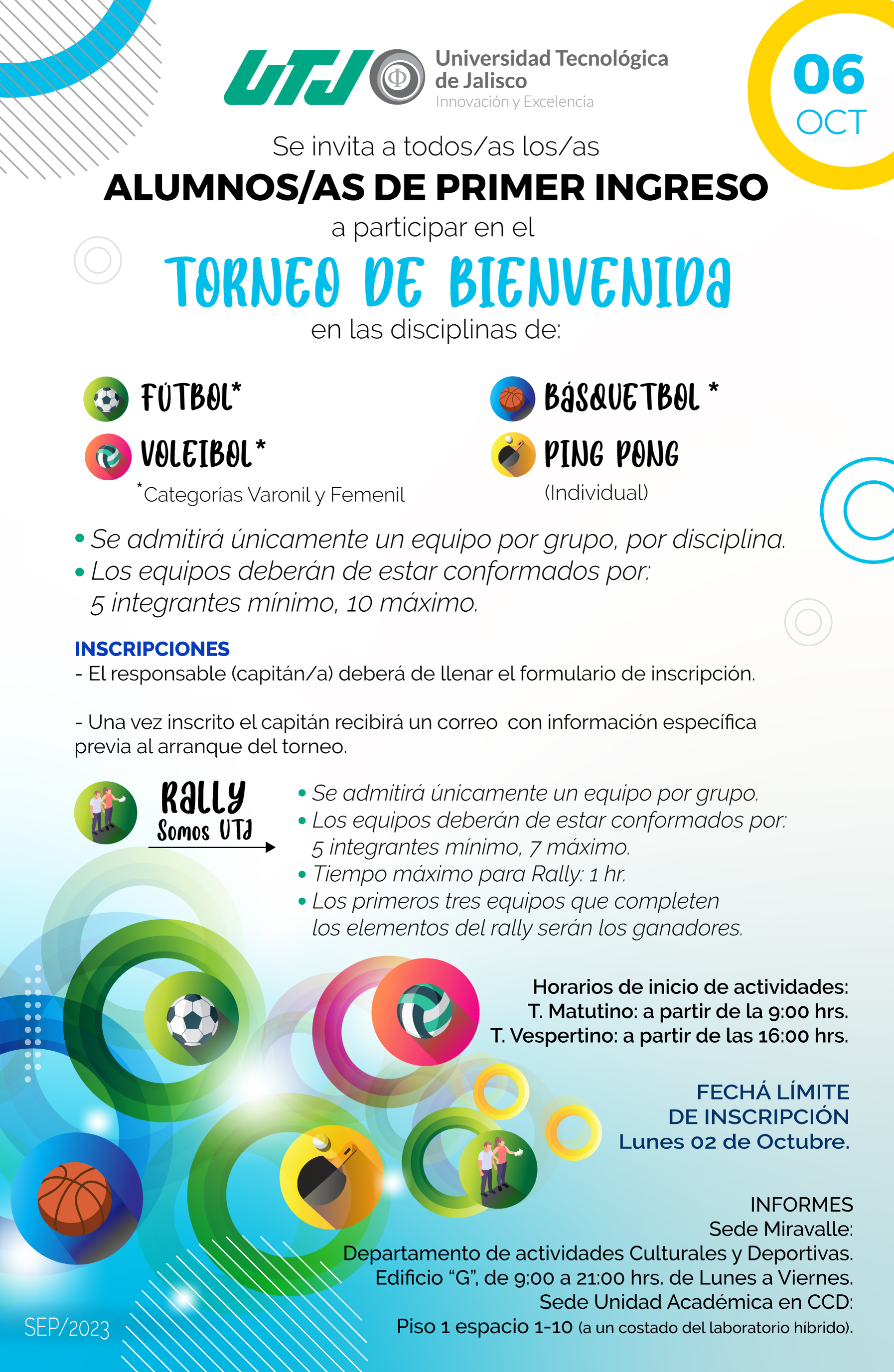Torneo de Bienvenida que se llevará a cabo el día 6 de octubre y está dirigido a los estudiantes de primer ingreso de la UTJ.