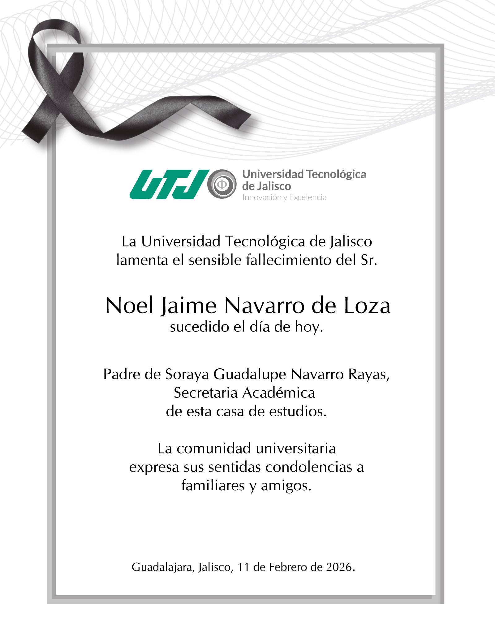 Esquela del Sr. Noel Jaime Navarro de Loza